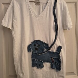 Puppy Tee with Denim Dog ❤️ Handmade ❤️ He's So Cute! ❤️